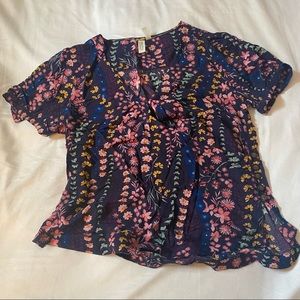 Anthropologie Meadow Rue Eldoret Floral Wrap Top size 8